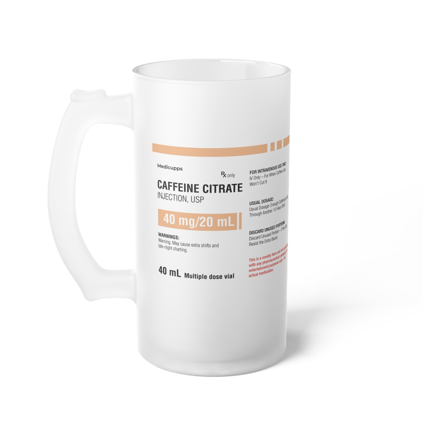 CAFFEINE Frosted Glass Beer Mug