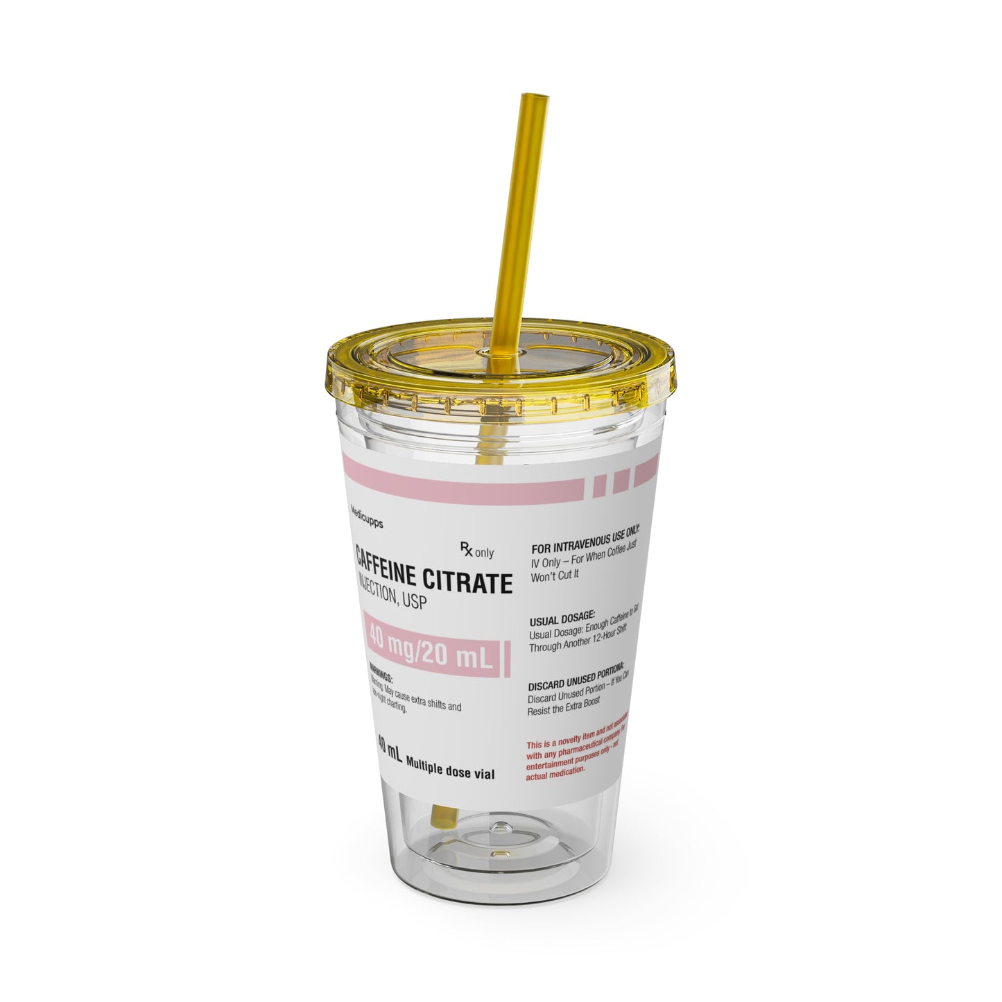 CAFFEINE CITRATETumbler Cup with Straw, 16oz