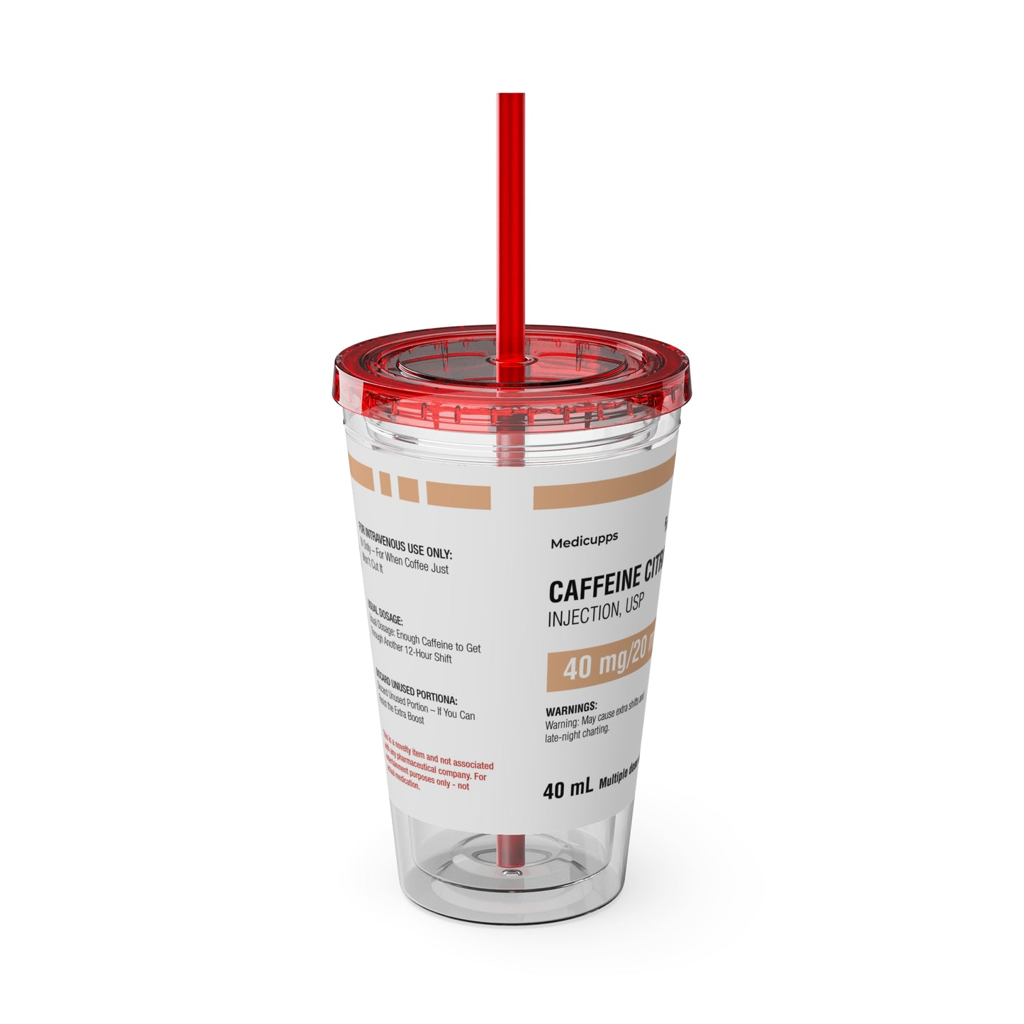 CAFFEINE CITRATETumbler Cup with Straw, 16oz