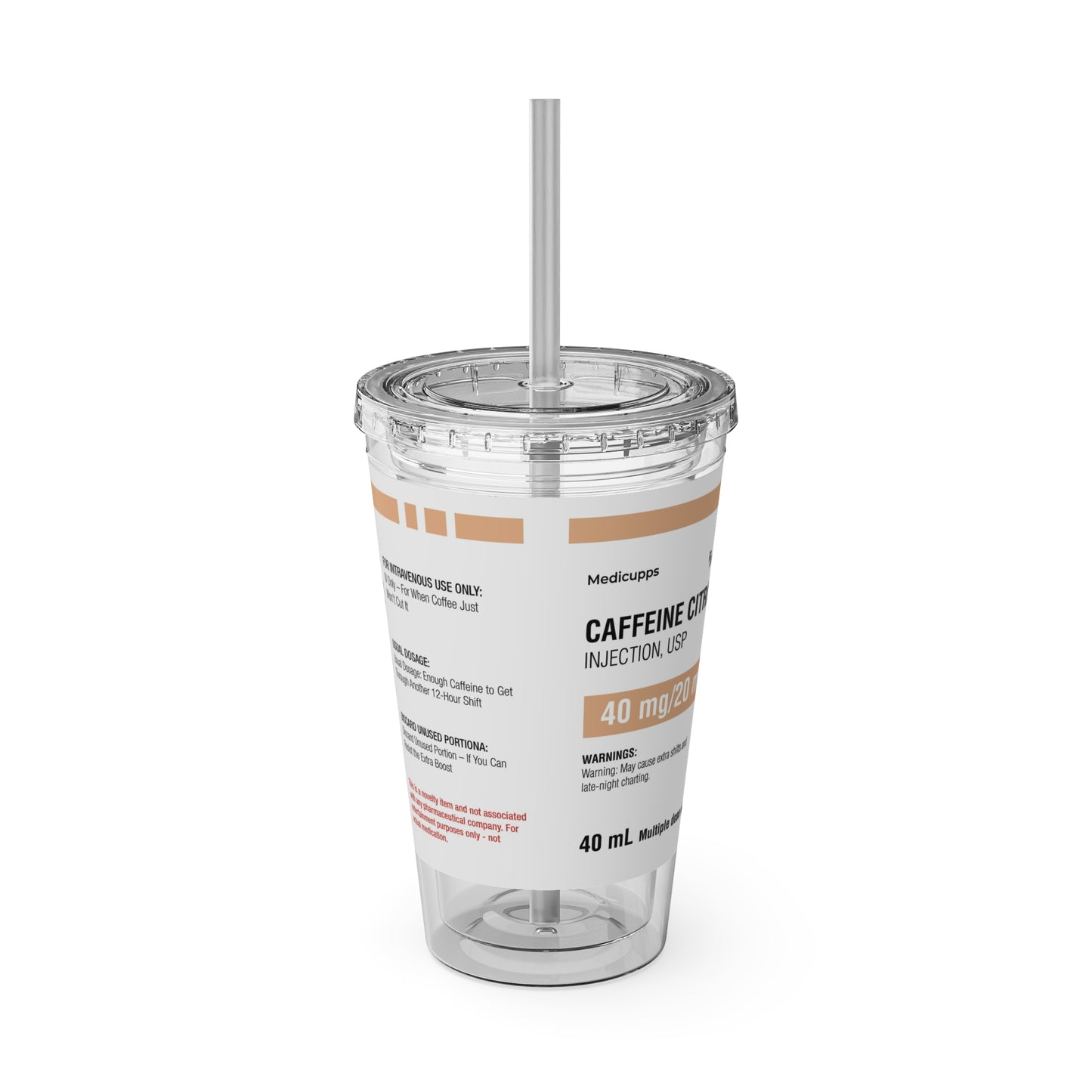 CAFFEINE CITRATETumbler Cup with Straw, 16oz