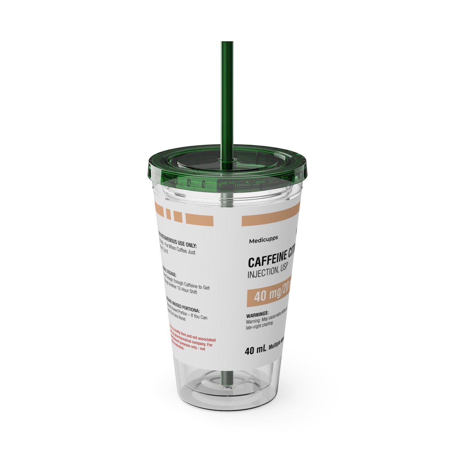 CAFFEINE CITRATETumbler Cup with Straw, 16oz