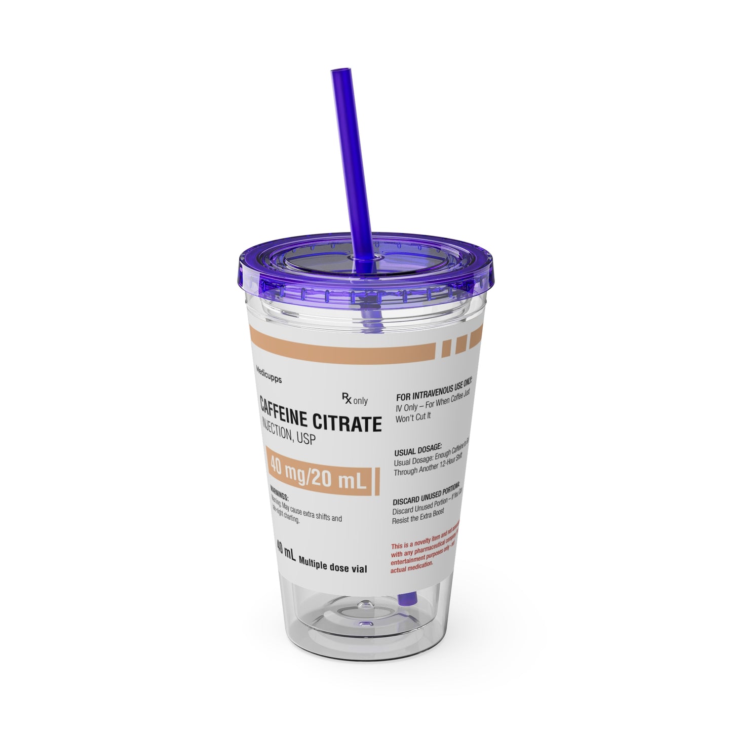 CAFFEINE CITRATETumbler Cup with Straw, 16oz