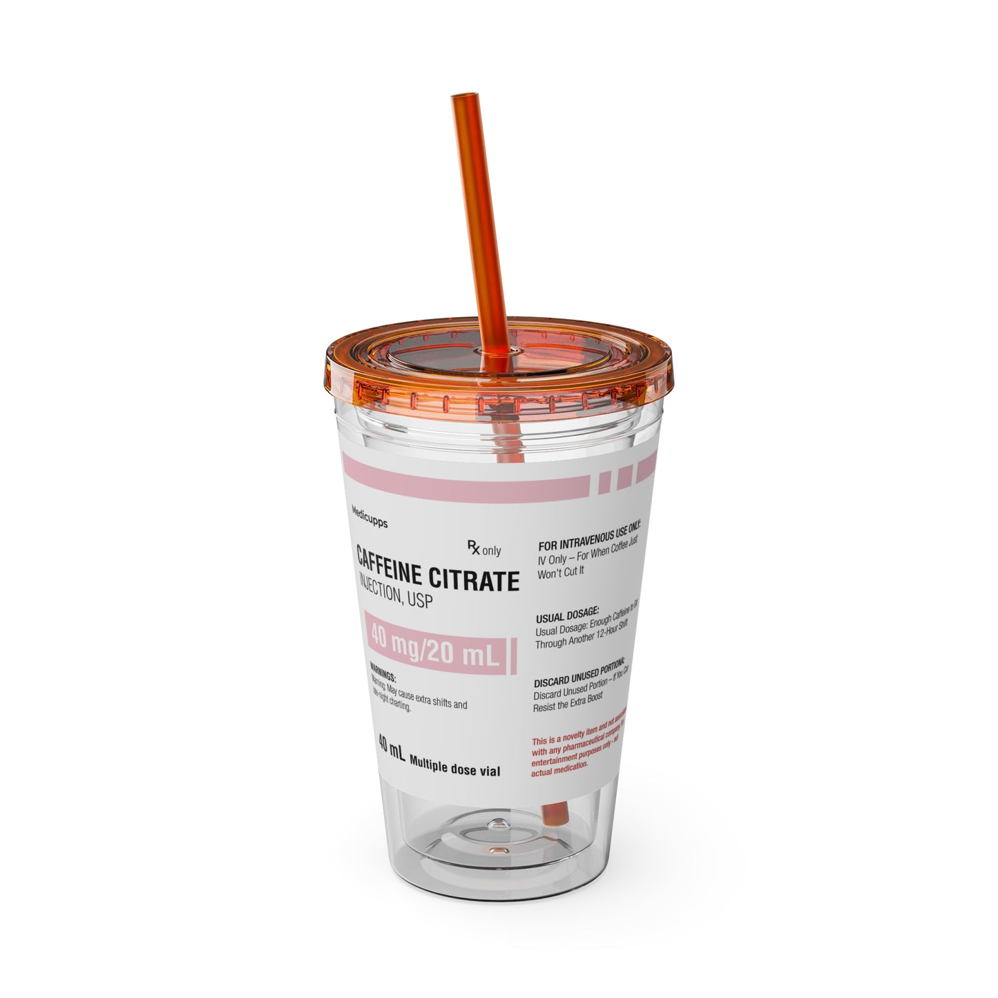 CAFFEINE CITRATETumbler Cup with Straw, 16oz