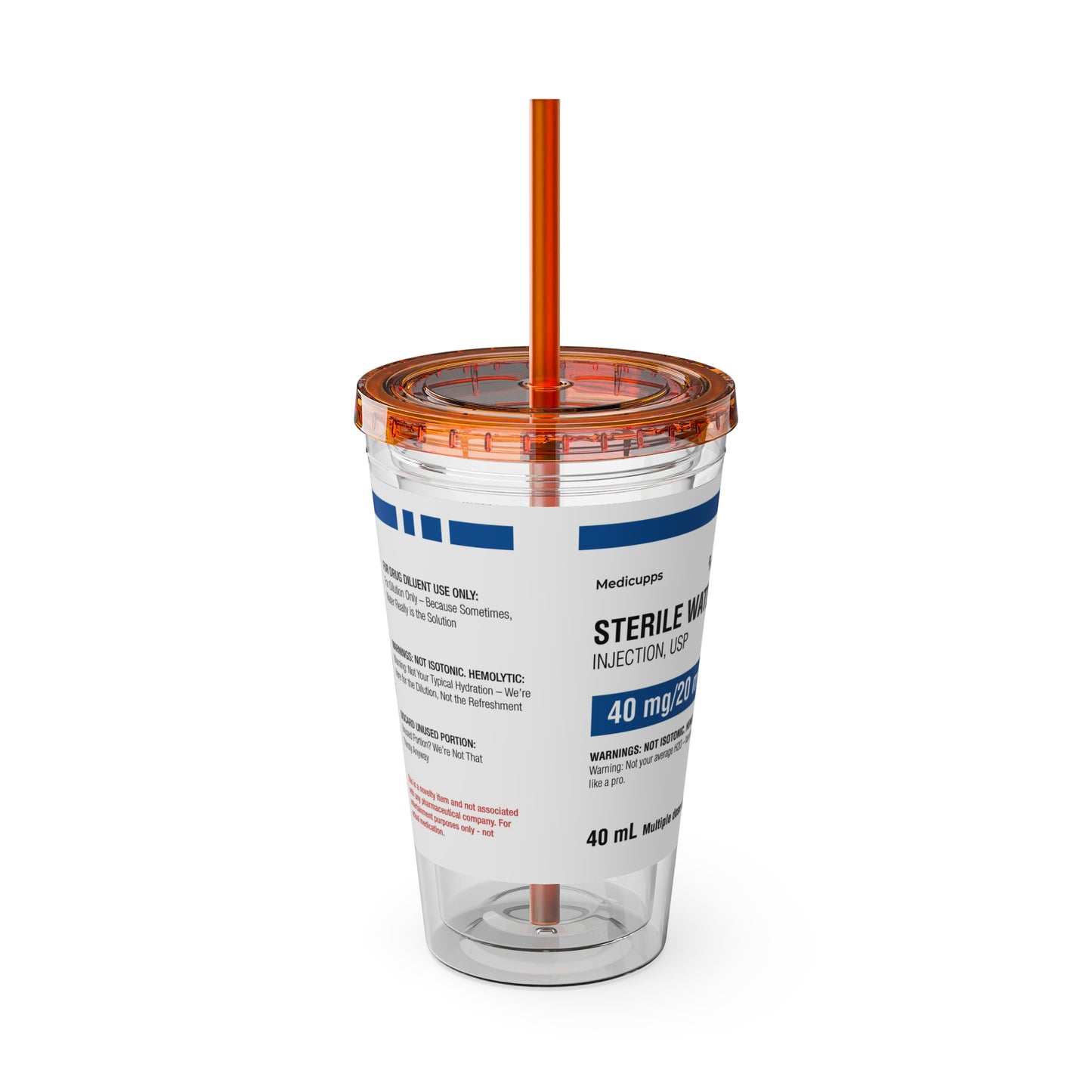 STERILE WATER Tumbler Cup with Straw, 16oz