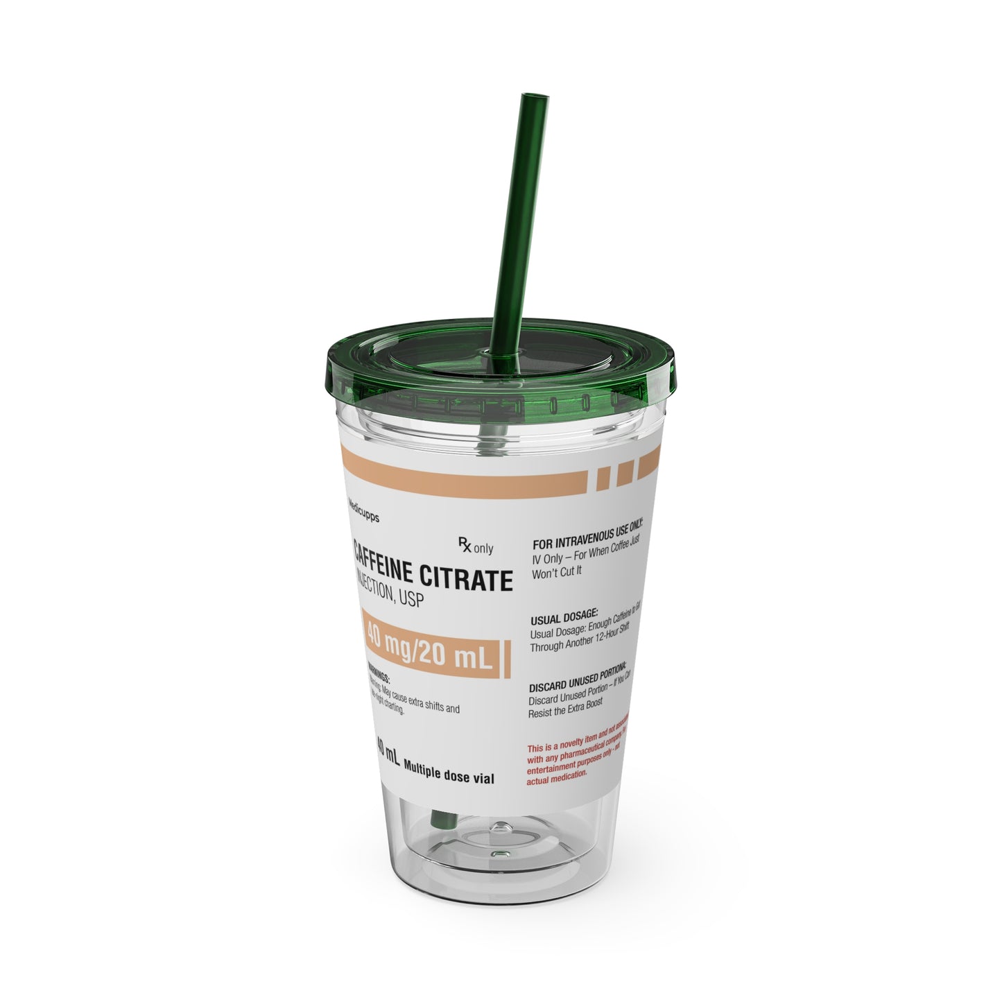 CAFFEINE CITRATETumbler Cup with Straw, 16oz