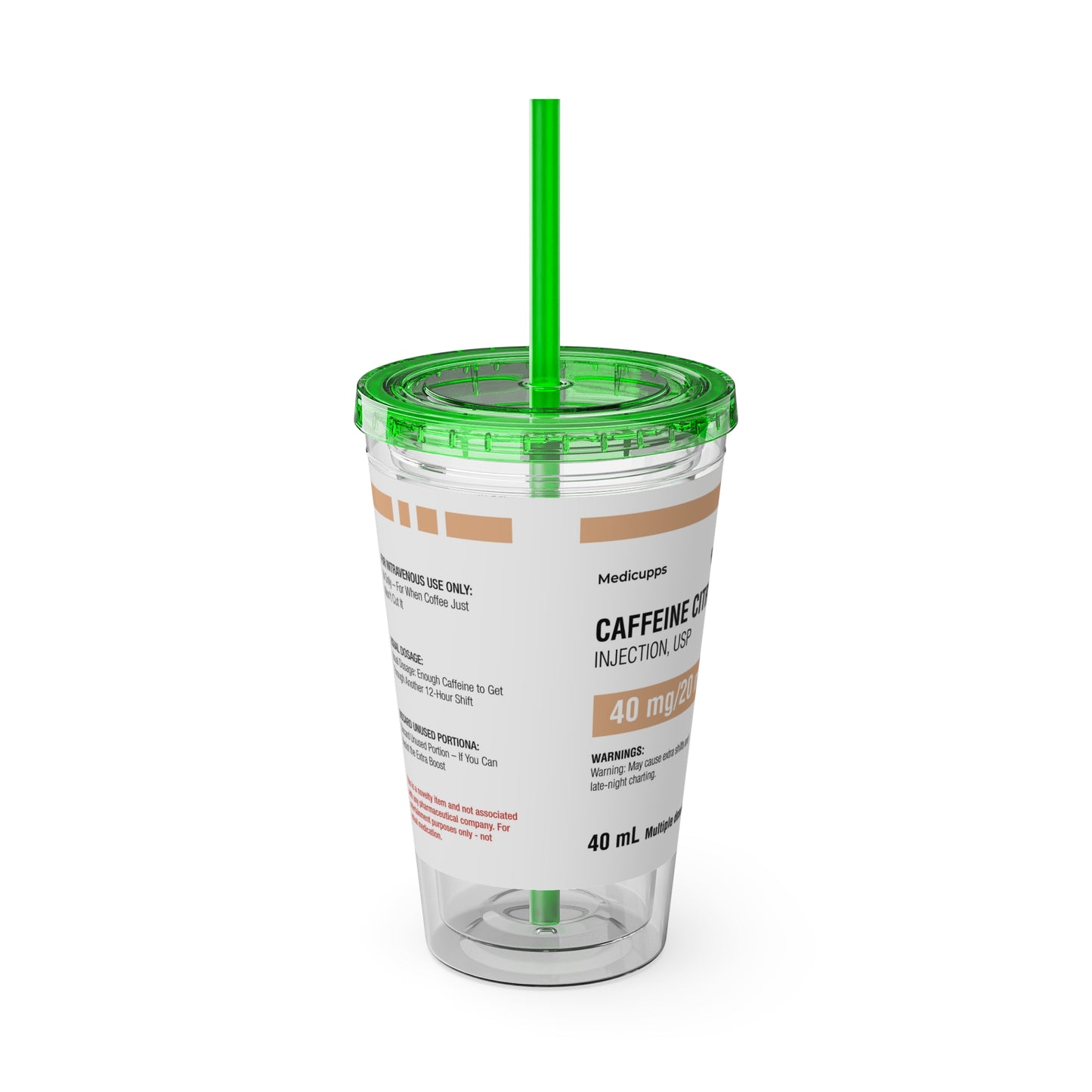 CAFFEINE CITRATETumbler Cup with Straw, 16oz