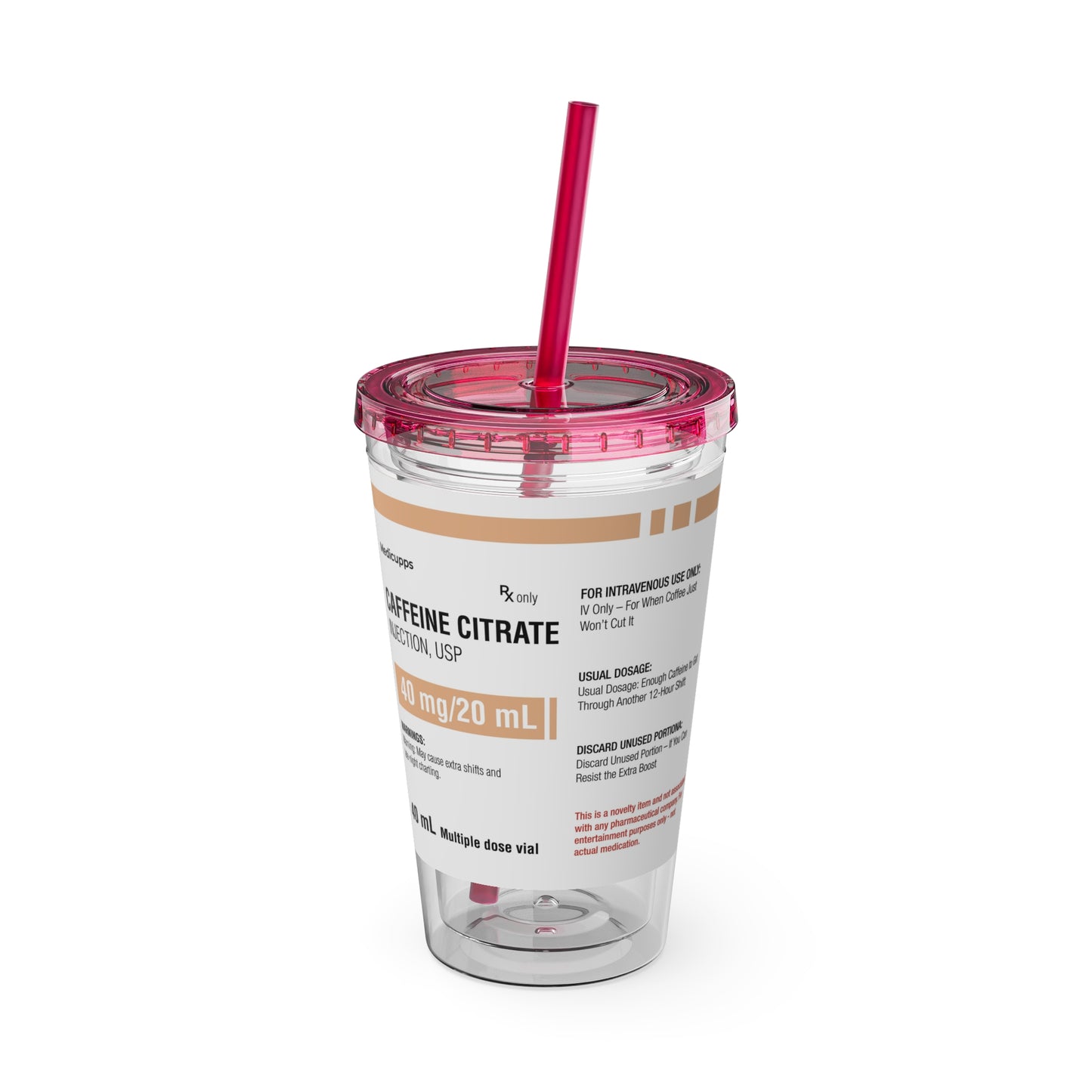 CAFFEINE CITRATETumbler Cup with Straw, 16oz