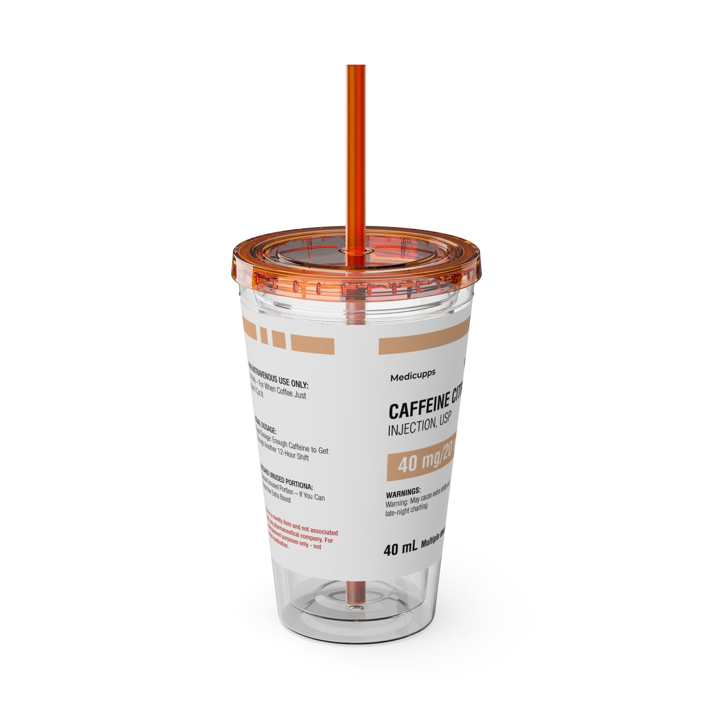 CAFFEINE CITRATETumbler Cup with Straw, 16oz